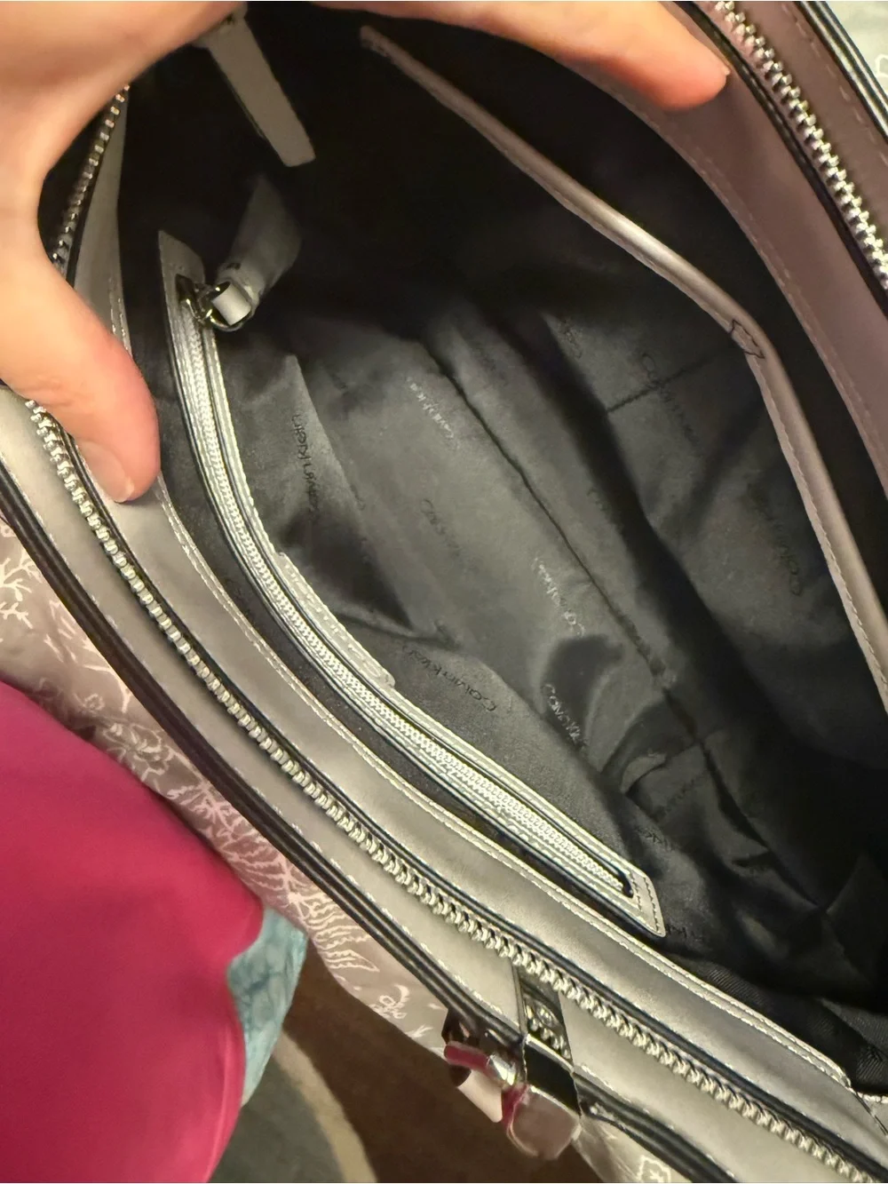 Calvin Klein Pale Gray Structured Satchel with Dual Handles